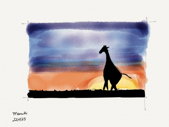giraffe at the sunset with background